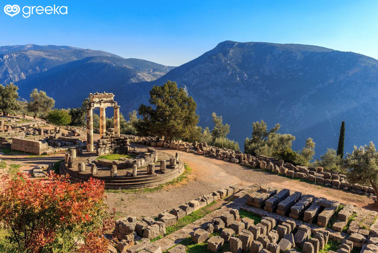 The temple of Athena in Delphi, a major archaeological site in Greece 